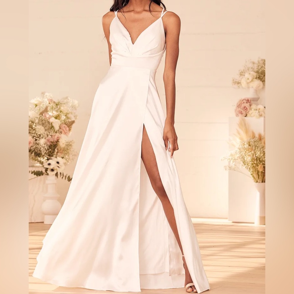 Lulus Found Love White Satin Sleeveless Maxi Dress